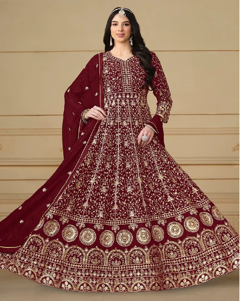 Royal Heritage Embroidered Georgette Anarkali Gown - Image 5