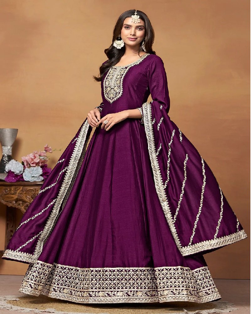 Luxury Classic Art Silk Embroidered Anarkali Suit - Image 9