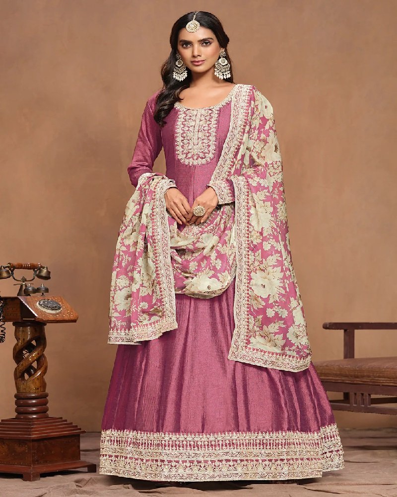 Designer Elegant Art Silk Embroidered Wedding Anarkali Suit - Image 3