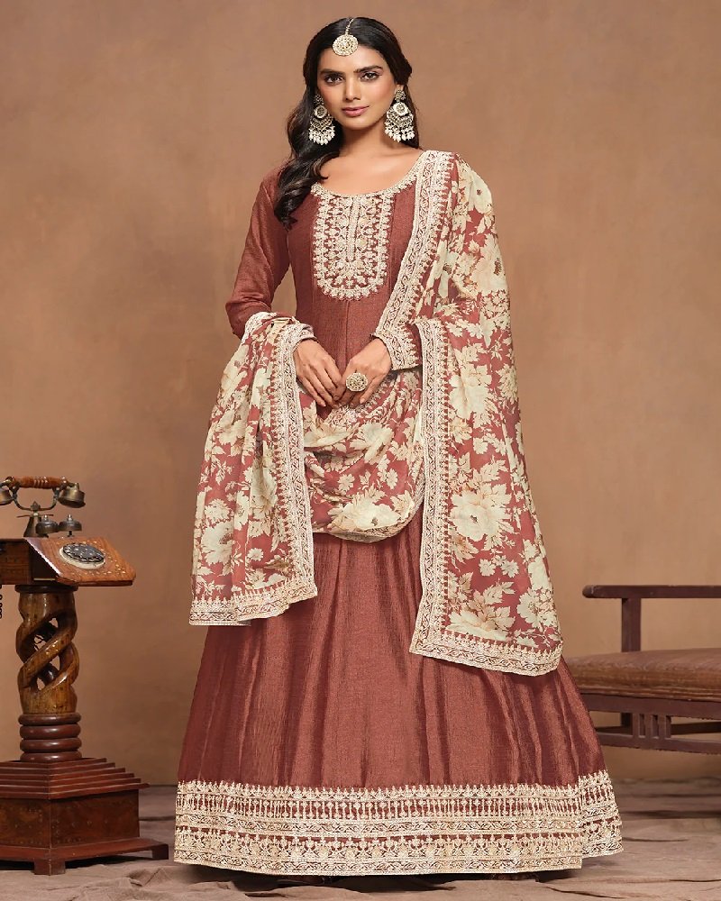 Designer Elegant Art Silk Embroidered Wedding Anarkali Suit - Image 13