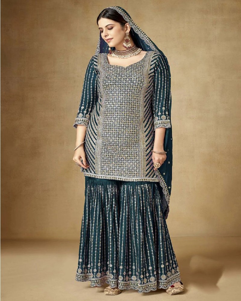 Royal Elegance Zari Embroidered Gharara Suit - Image 3