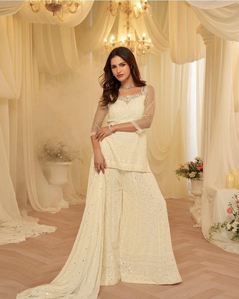 Elegant Lucknowi Embroidered Sharara Suit - Image 8