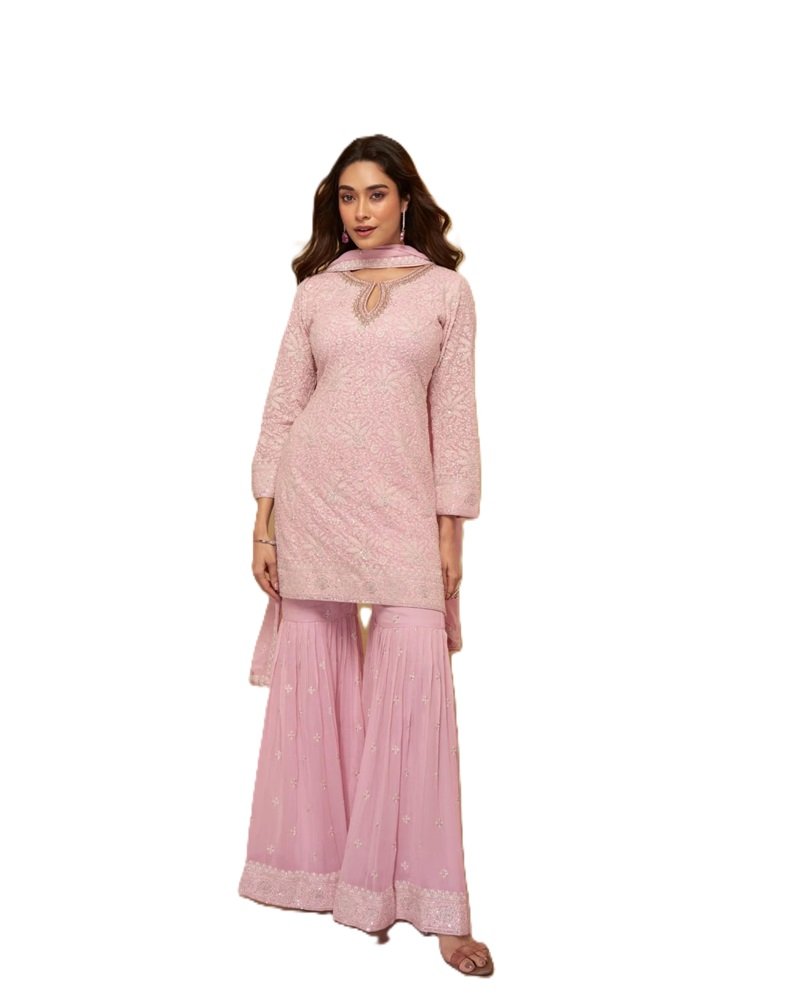 Elegant Lucknowi Embroidered Sharara Suit - Image 13