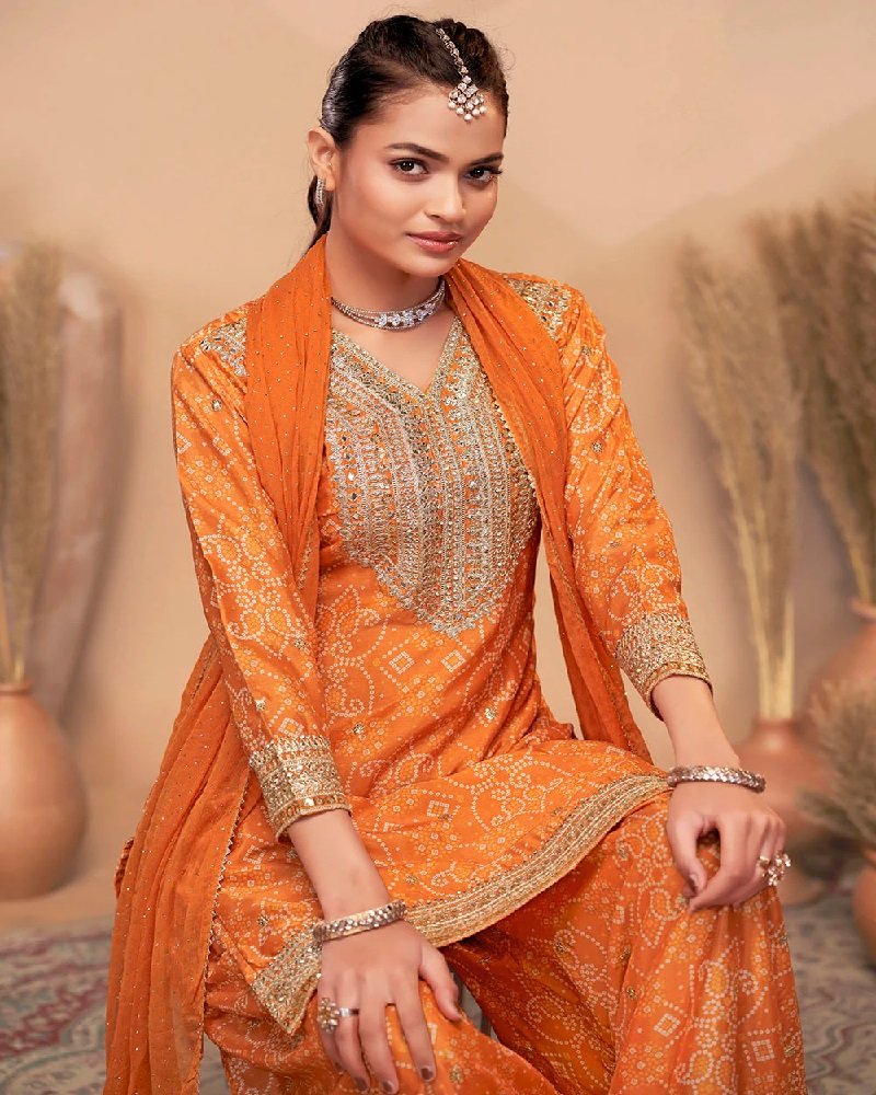 Designer Premium Chinon Embroidered Palazzo Suit - Image 8