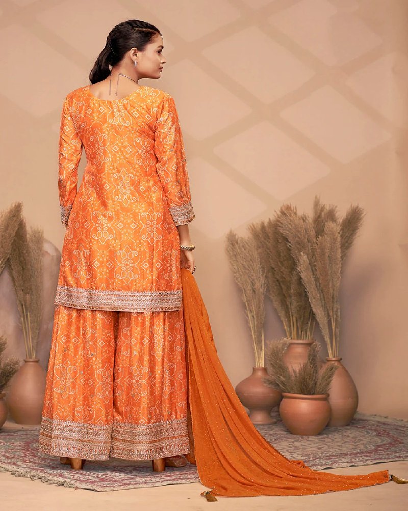 Designer Premium Chinon Embroidered Palazzo Suit - Image 7