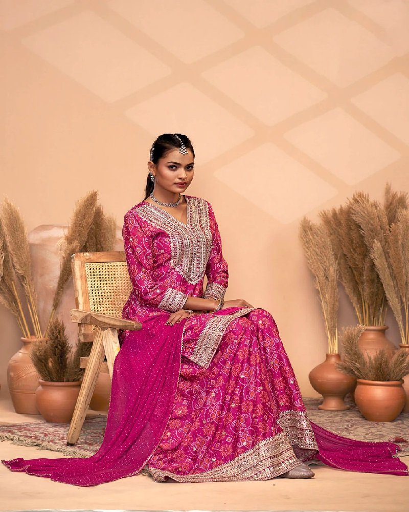 Designer Premium Chinon Embroidered Palazzo Suit - Image 12