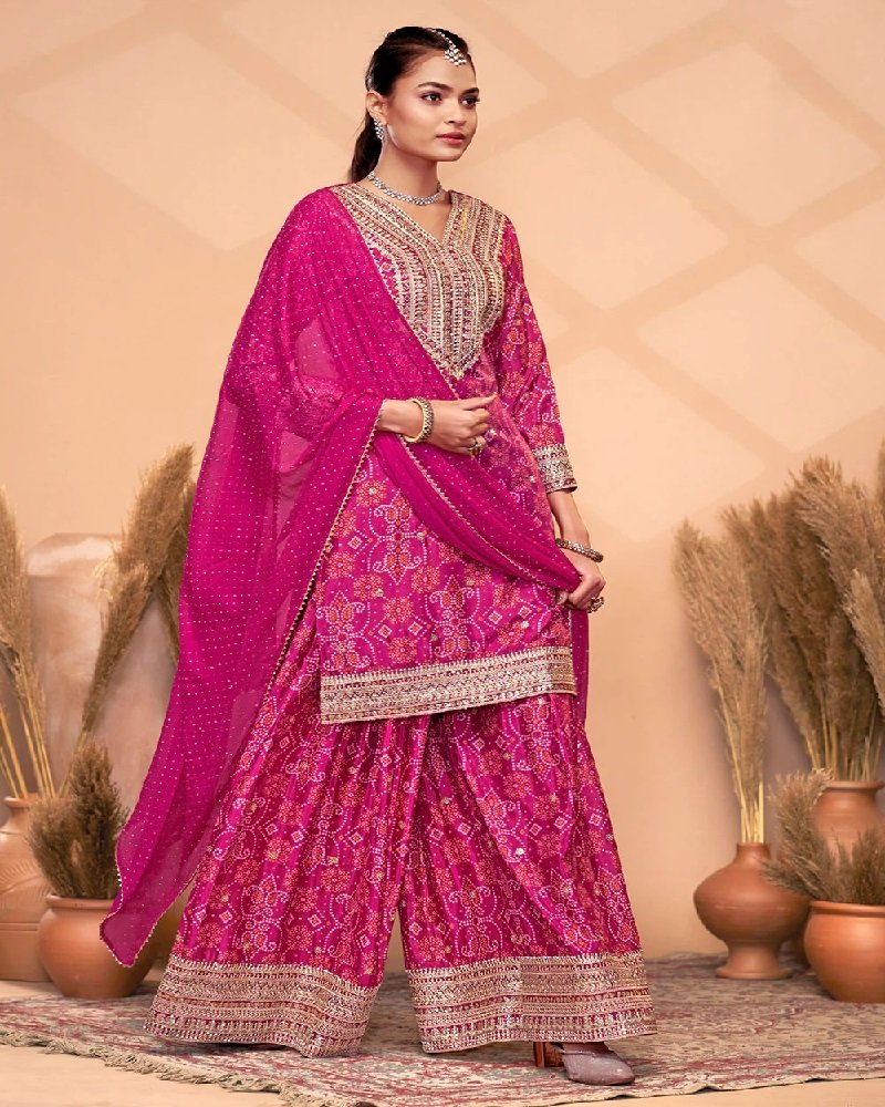 Designer Premium Chinon Embroidered Palazzo Suit - Image 10