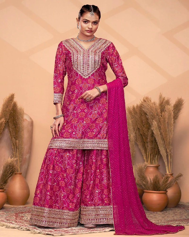 Designer Premium Chinon Embroidered Palazzo Suit - Image 9