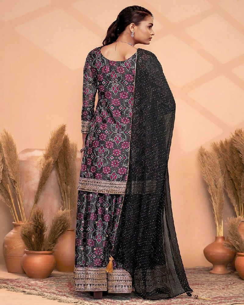 Designer Premium Chinon Embroidered Palazzo Suit - Image 4