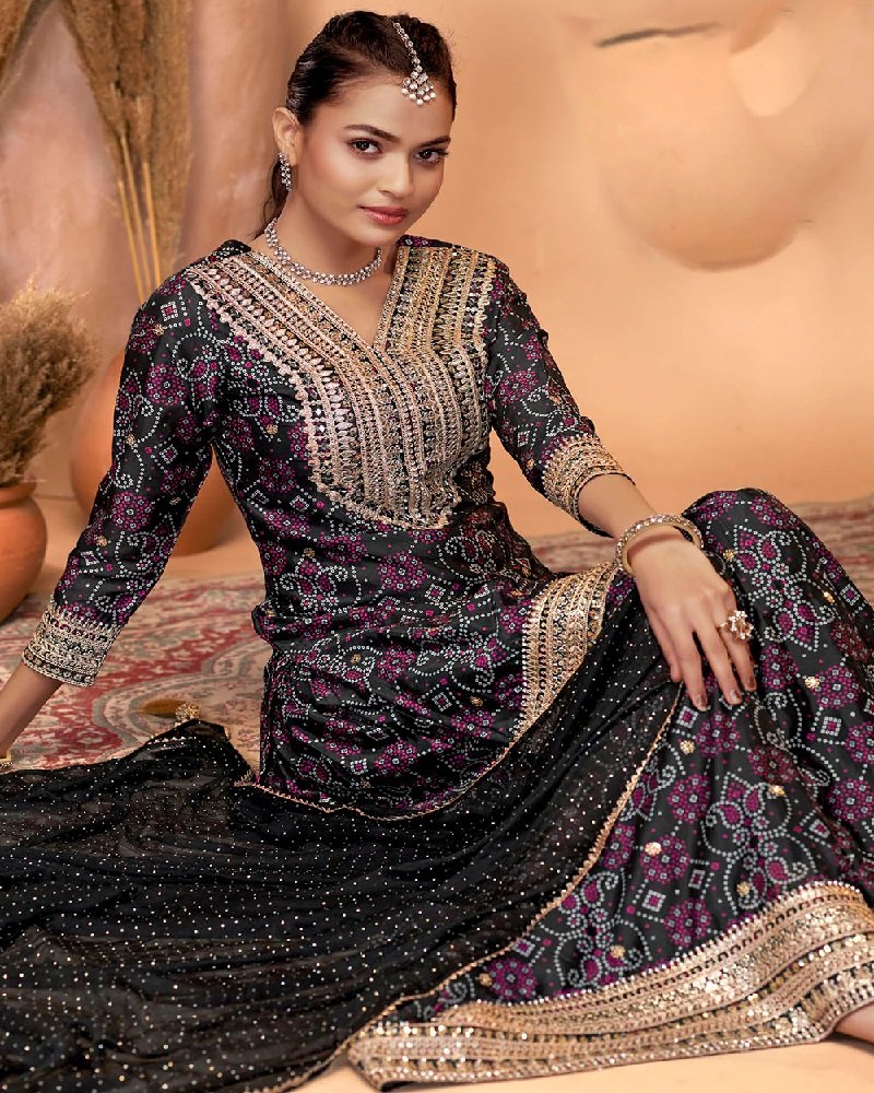 Designer Premium Chinon Embroidered Palazzo Suit - Image 2