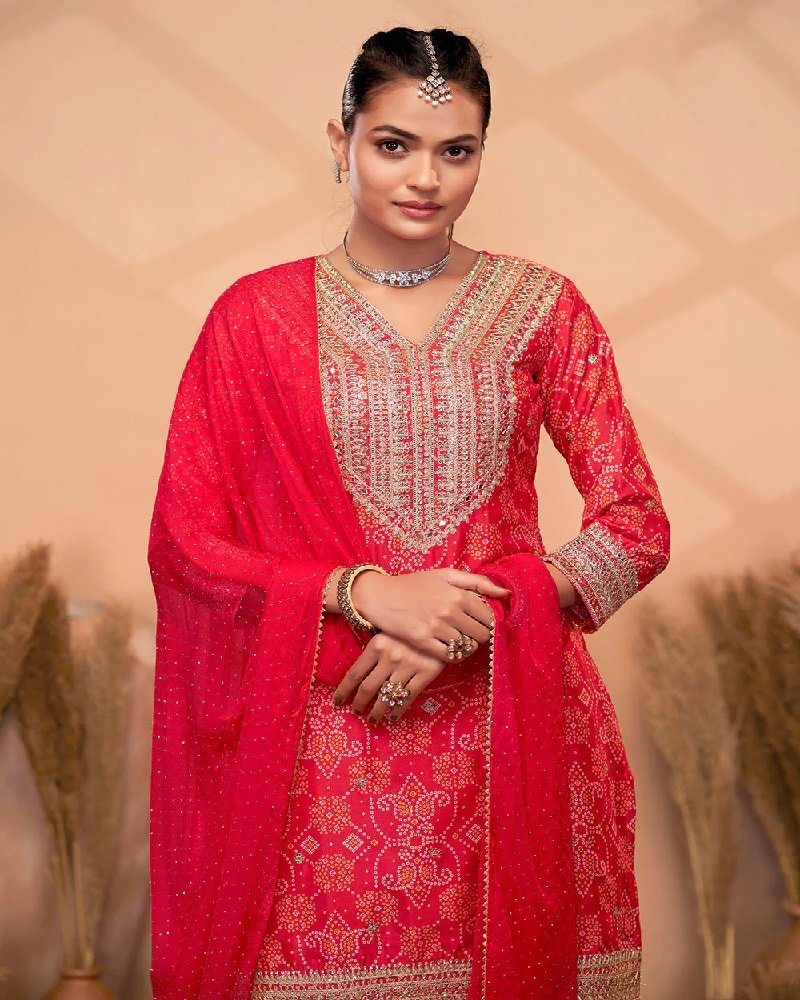 Designer Premium Chinon Embroidered Palazzo Suit - Image 16