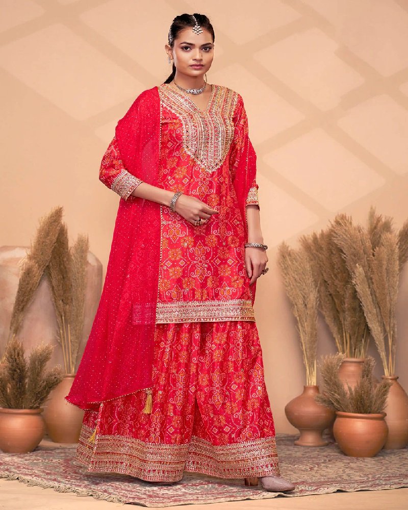 Designer Premium Chinon Embroidered Palazzo Suit - Image 14