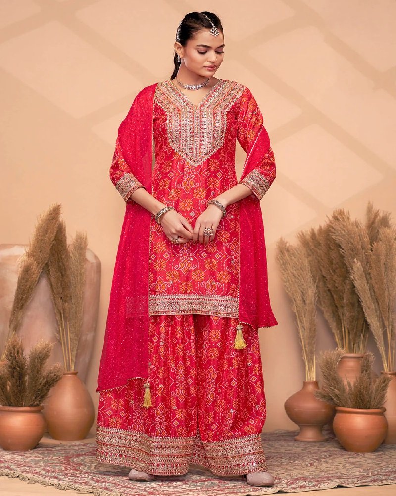 Designer Premium Chinon Embroidered Palazzo Suit - Image 13