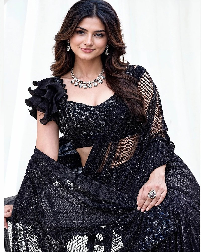 Black Handworked Designer Ready-to-Wear Saree - Image 5