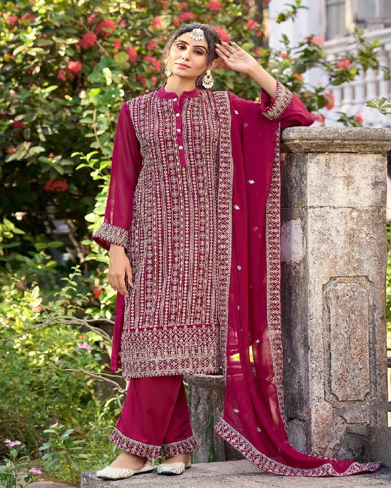 Luxury Embroidered Glory Silk Pant Style Suit