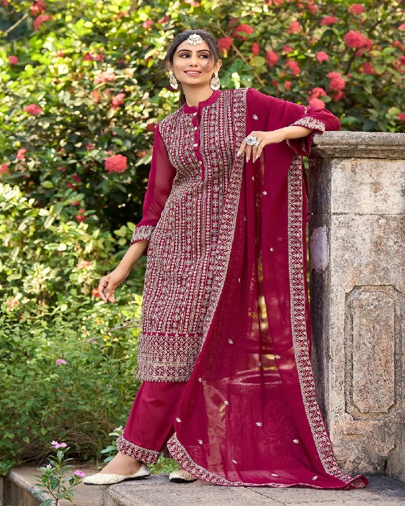 Luxury Embroidered Glory Silk Pant Style Suit - Image 3