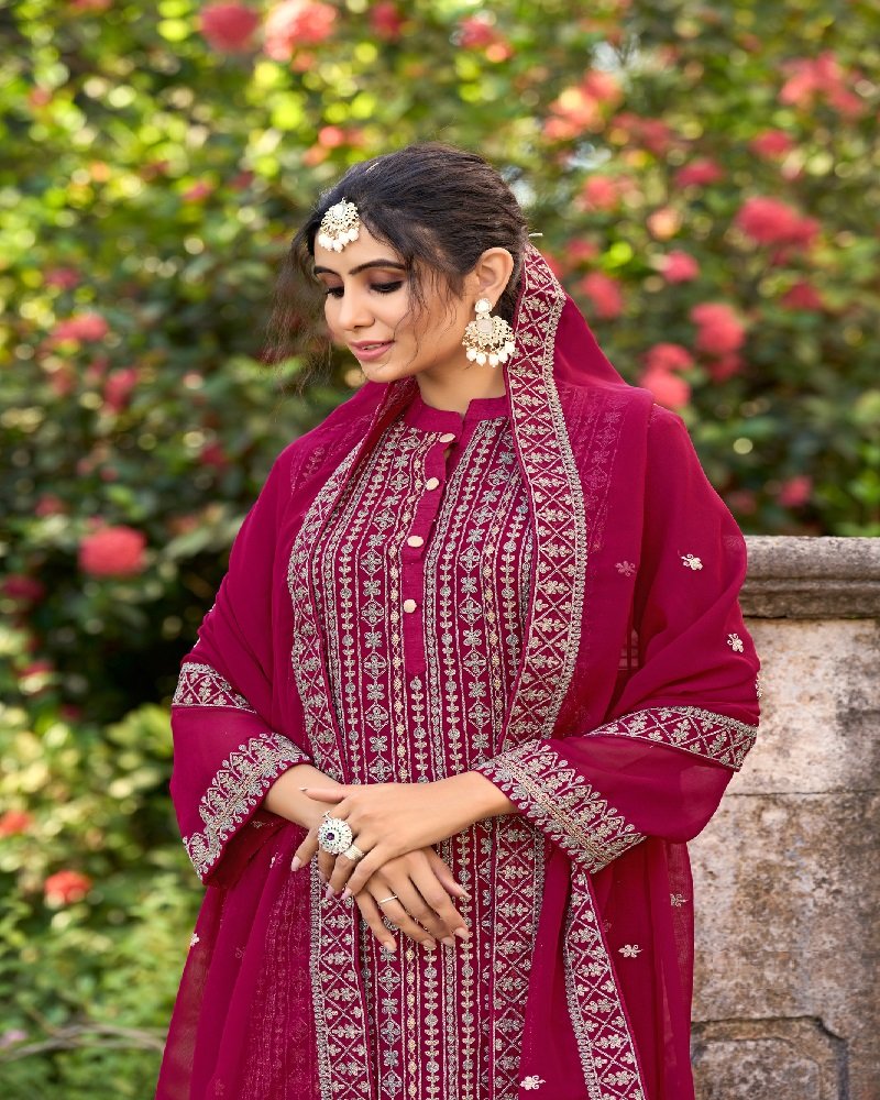 Luxury Embroidered Glory Silk Pant Style Suit - Image 2