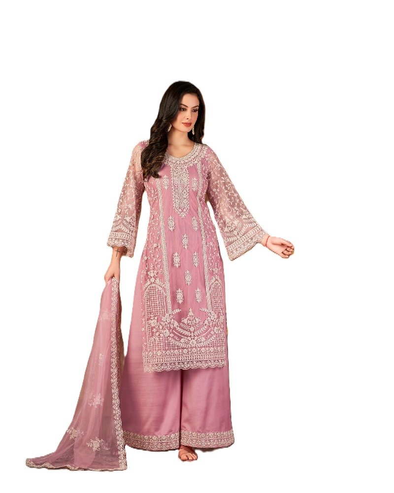 Chic Embroidered Net Palazzo Suit with Dupatta