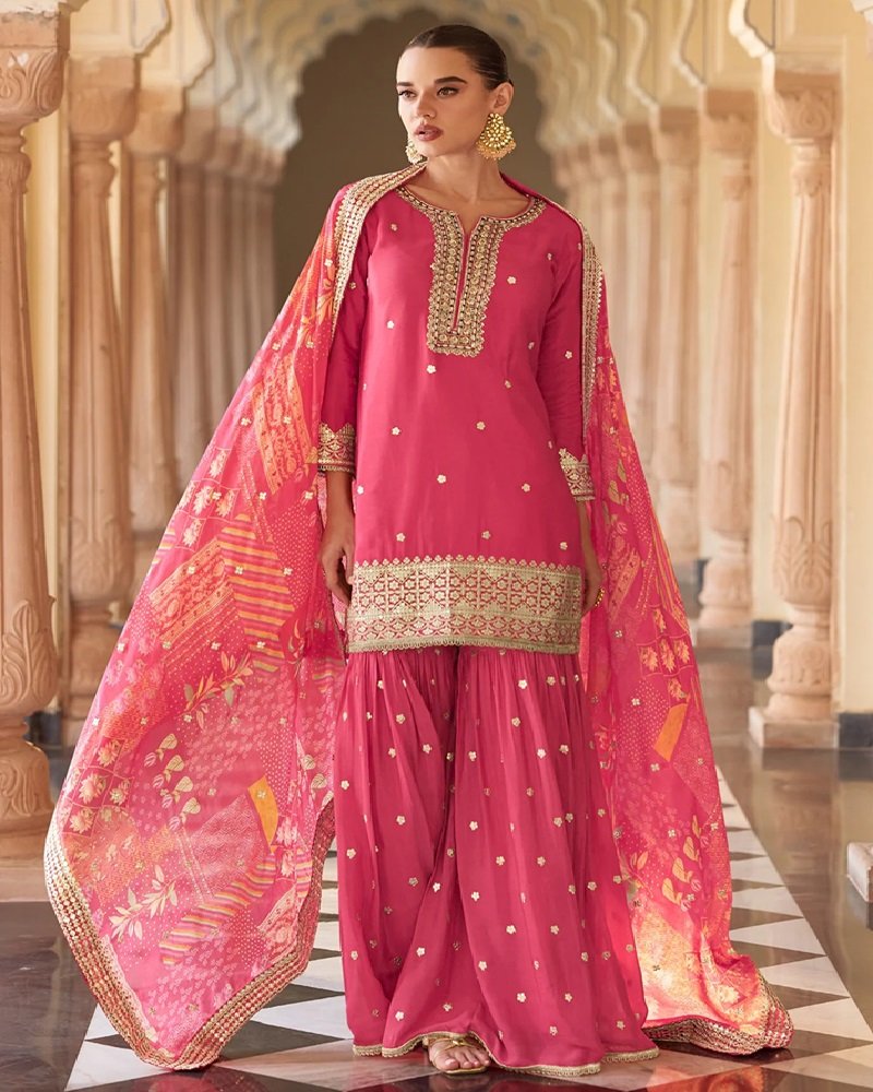 Rani Royale Premium Chinon Embroidery Gharara Suit