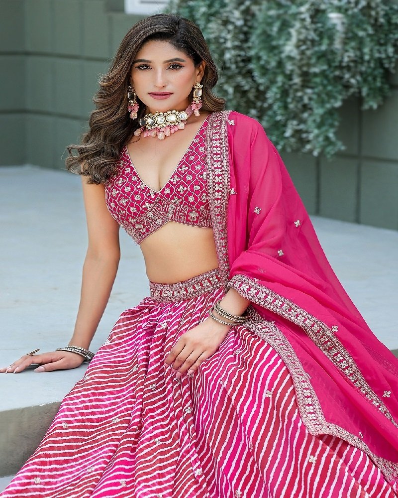 Elegant Leheriya Printed Tabby Silk Festive Lehenga Choli - Image 5