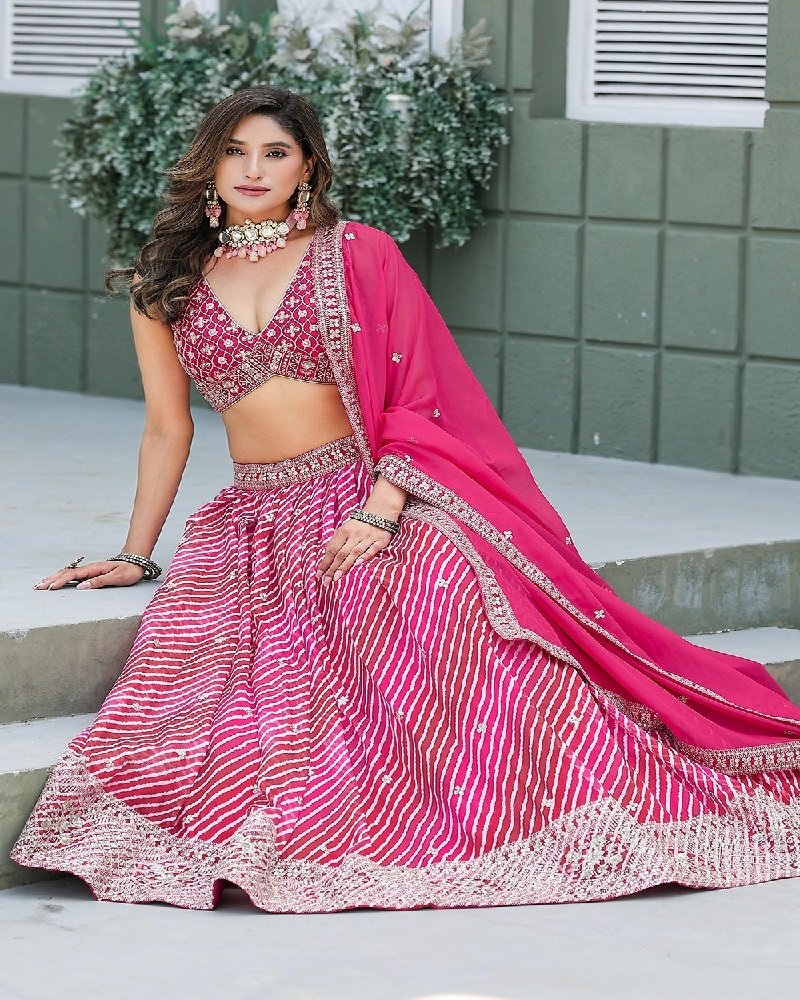 Elegant Leheriya Printed Tabby Silk Festive Lehenga Choli - Image 3