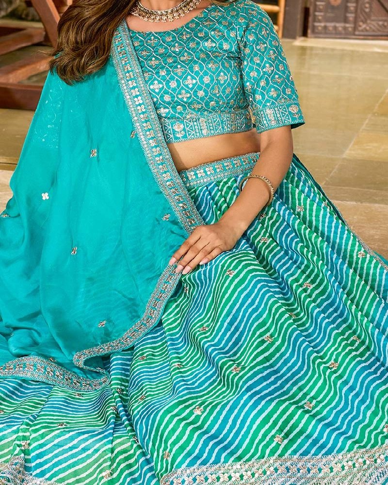 Elegant Leheriya Printed Tabby Silk Festive Lehenga Choli - Image 8