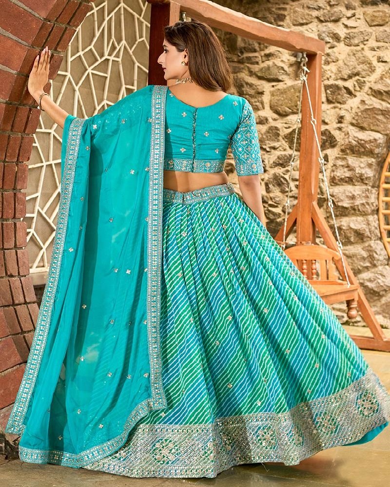 Elegant Leheriya Printed Tabby Silk Festive Lehenga Choli - Image 7