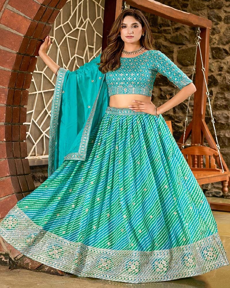 Elegant Leheriya Printed Tabby Silk Festive Lehenga Choli - Image 6