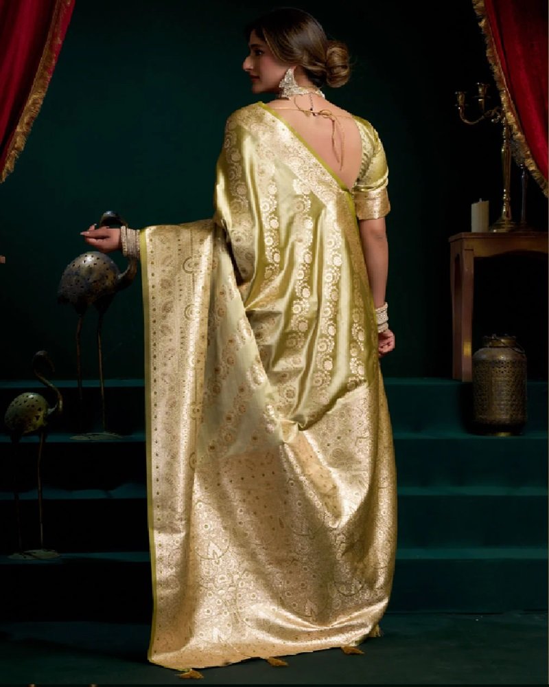 Olive Gold Premium Satin Silk Fancy Saree - Image 2